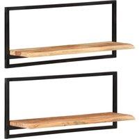 Vidaxl Wall Shelves 2 Pcs 80X25X35 Cm Solid Wood Acacia And Steel, Brown