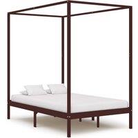 Vidaxl Canopy Bed Frame Dark Brown Solid Pine Wood 120X200 Cm, Brown