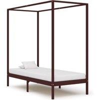 Vidaxl Canopy Bed Frame Dark Brown Solid Pine Wood 90X200 Cm, Brown