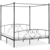 Vidaxl Canopy Bed Frame Grey Metal 6Ft Super King, Grey