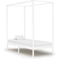 Vidaxl Canopy Bed Frame White Solid Pine Wood 90X200 Cm, White