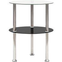 Vidaxl 2-tier Side Table Transparent & Black 38 Cm Tempered Glass, Black
