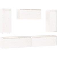 Vidaxl 5X Solid Wood Pine Tv Cabinets Wooden Hanging Floating Wall Mounted Shelf Storage Living Room Tv Hifi Cabinet Set Entertainment Centre White, White