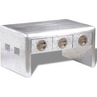 Vidaxl Aviator Coffee Table 3 Drawers Vintage Aircraft Airman Style, Silver