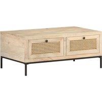 Vidaxl Coffee Table 90X50X37 Cm Solid Mango Wood And Natural Cane, Brown
