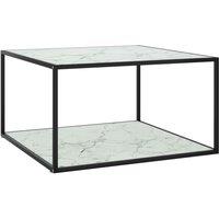 Vidaxl Coffee Table Black With White Marble Glass 90X90X50 Cm, Black