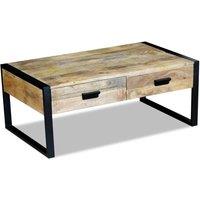 Vidaxl Coffee Table With 2 Drawers Solid Mango Wood 100X60X40 Cm, Brown
