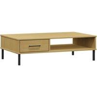 Vidaxl Coffee Table With Metal Legs Brown Solid Wood Pine Oslo, Brown