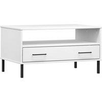 Vidaxl Coffee Table With Metal Legs White 85X50X45Cm Solid Wood Oslo, White