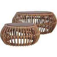 vidaXL Coffee Tables 2 pcs Natural Rattan, Brown