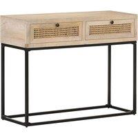 Vidaxl Console Table 100X35X76 Cm Solid Mango Wood And Natural Cane, White