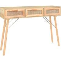 vidaXL Console Table Brown 105x30x75 cm Solid Wood Pine&Natural Rattan, Brown