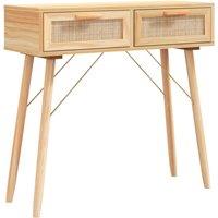 Vidaxl Console Table Brown 80X30X75 Cm Solid Wood Pine&natural Rattan, Brown
