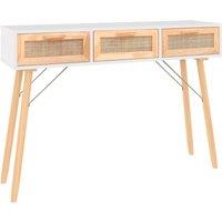 Vidaxl Console Table White 105X30X75 Cm Solid Wood Pine&natural Rattan, White