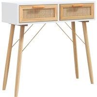Vidaxl Console Table White 80X30X75 Cm Solid Wood Pine&natural Rattan, White