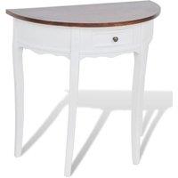 Vidaxl Console Table With Drawer And Brown Top Half-round, White