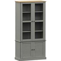 Vidaxl Glass Display Cabinet Vigo Grey 85X35X170 Cm Solid Wood Pine, Grey