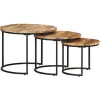 Vidaxl Nesting Tables 3 Pcs Rough Mango Wood, Brown