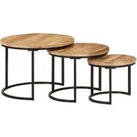 Vidaxl Nesting Tables 3 Pcs Solid Rough Wood Mango, Brown