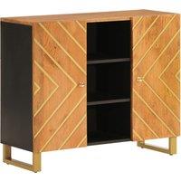 Vidaxl Side Cabinet Brown And Black 90X33.5X75 Cm Solid Wood Mango, Brown
