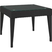 Vidaxl Side Table Black 50X50X38 Cm Poly Rattan And Tempered Glass, Black