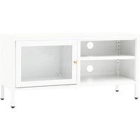 Vidaxl Tv Cabinet White 90X30X44 Cm Steel And Glass, White