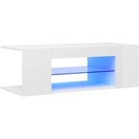 vidaXL TV Cabinet with LED Lights High Gloss White 90x39x30 cm, White