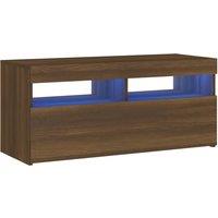 vidaXL TV Cabinet with LED Lights Brown Oak 90x35x40 cm, Brown