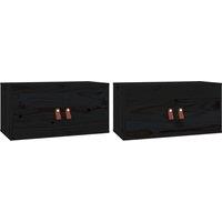 Vidaxl Wall Cabinets 2 Pcs Black 60X30X30 Cm Solid Wood Pine, Black
