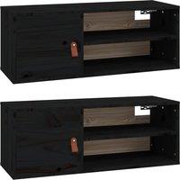 Vidaxl Wall Cabinets 2 Pcs Black 80X30X30 Cm Solid Wood Pine