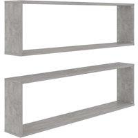 Vidaxl Wall Cube Shelf 2 Pcs Concrete Grey 100X15X30 Cm Engineered Wood, Grey