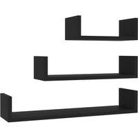 Vidaxl Wall Display Shelf 3 Pcs Black Engineered Wood, Black