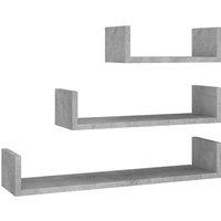 Vidaxl Wall Display Shelf 3 Pcs Concrete Grey Engineered Wood, Grey