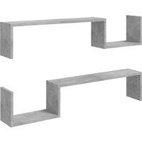 Vidaxl Wall Shelf 2 Pcs Concrete Grey 100X15X20 Cm Engineered Wood, Grey