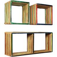 Vidaxl Wall Shelf Set 3 Pieces Solid Reclaimed Teak Multicolour