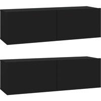 Vidaxl Wall Tv Cabinets 2 Pcs Black 100X30X30 Cm Engineered Wood, Black