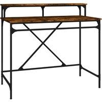 Vidaxl Desk Smoked Oak 100X50X90 Cm Engineered Wood And Iron, Brown