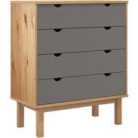 Vidaxl Drawer Cabinet Otta Brown&grey 76.5X39.5X90Cm Solid Wood Pine, Grey