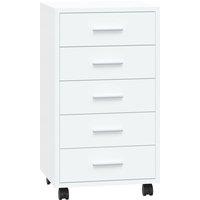 Vidaxl Drawer Cabinet With Castors High Gloss White Engineered Wood, White