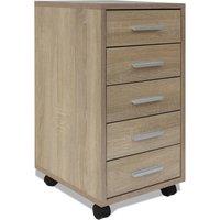 Vidaxl Office Drawer Unit With Castors 5 Drawers Oak, Brown