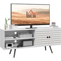 HOMCOM Tv Unit For 65'' TVs w/ 2 Open Shelves, Door And 2 Cable Holes, White, White