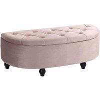 HOMCOM Semi-circle Storage Ottoman Bench Tufted Upholstered Accent Footrest, Pink