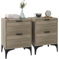 HOMCOM Bedside Tables Set of 2 w/ 2 Drawers For Bedroom, Living Room, Grey