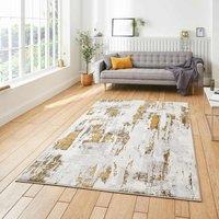 Think Rugs Apollo Grey/Gold Rectangle 120 x 170cm Polypropylene Modern Abstract GR579, Grey
