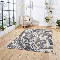 Think Rugs Apollo Grey/Gold Rectangle 080 x 150cm Polypropylene Modern Abstract GR584, Grey