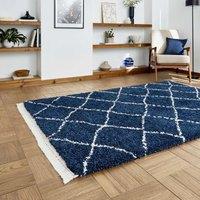 Think Rugs Sierra Jewel Green Half Moon 070 x 140cm Polypropylene Plain Shaggy 9000, Blue
