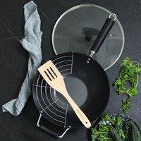Ken Hom Excellence Carbon Steel Non Stick Wok Set 31Cm, Black