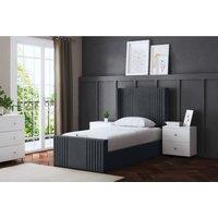 DS Living Elara Winged Panel Divan Bed Steel with Headboard Single, Grey