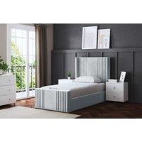 DS Living Elara Winged Panel Divan Bed Silver with Headboard Single, Silver