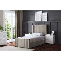 DS Living Elara Winged Panel Divan Bed Beige with Headboard Small Single, Cream